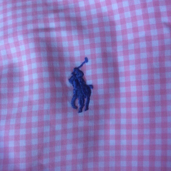 Ralph Lauren Pink & White Gingham Mens Slim Fit Pony Button Down Shirt Size XL - Picture 4 of 6
